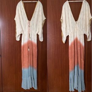 Z&L EUROPE India Inspired Maxi Dress with Deep V and Open Back, Size M